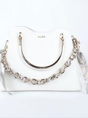 Aldo White Satchel with Gold Chain Accent